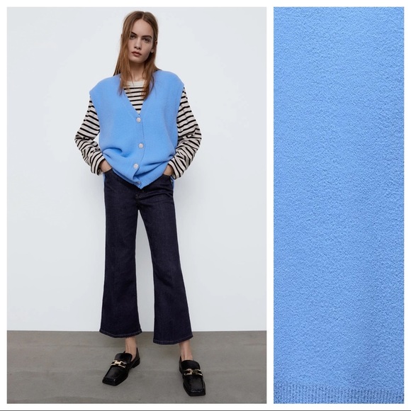 NWT. Zara Blue Soft Touch Bejewelled Buttons Waistcoat. Size M. - Picture 2 of 11
